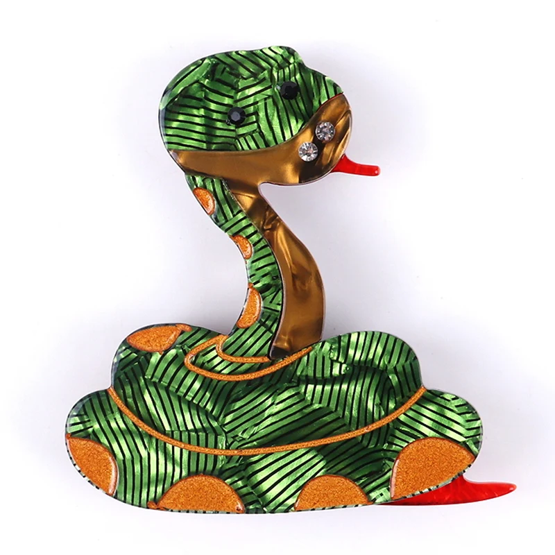 FishSheep New Cartoon Acrylic Green Snake Brooches for Women Men Handmade Resin Big Brooch Party Crafts Jewelry Accessories