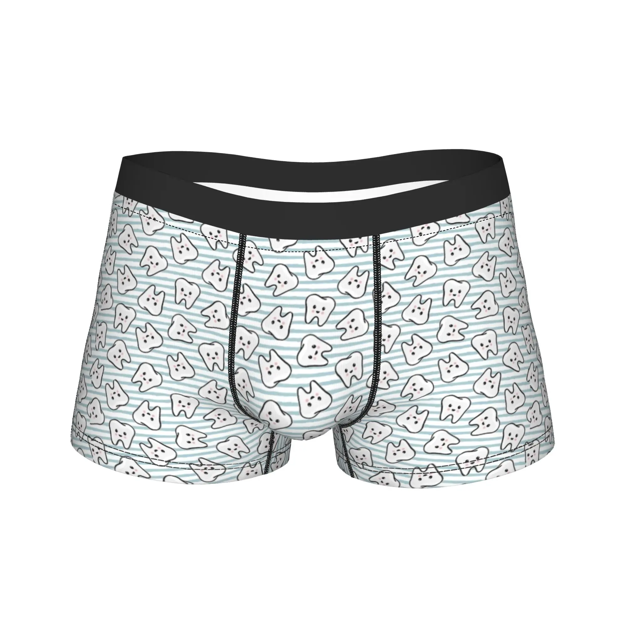 happy teeth on blue stripes Boxer Shorts  3D Pouch Underwear High Quality Boxer Brief Comfortable Male Underpants Big Size 2XL