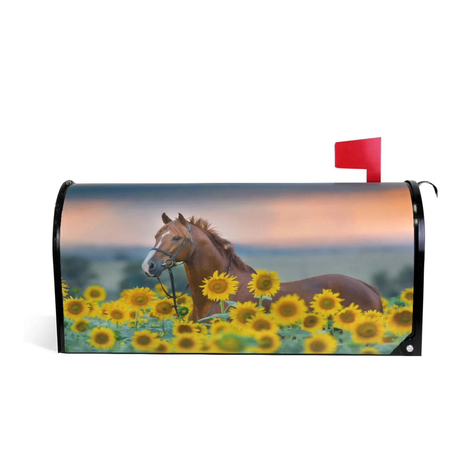 

Horse On Sunflower Field Print Mailbox Cover Magnetic Wrap Standard Size Waterproof Post Letter Box Cover Balcony Garden Decor