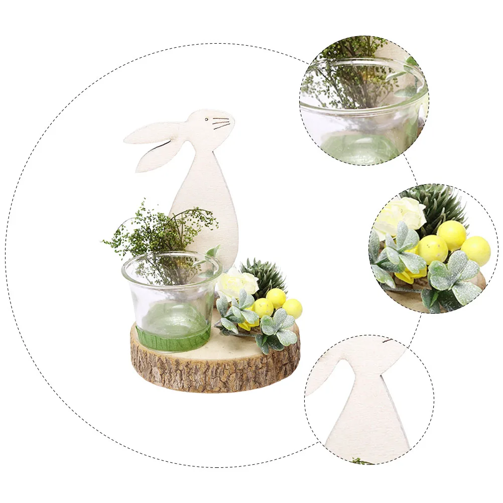

Statue Wooden Rabbit Candlestick Wedding Decor Tealight Glass Easter Bunny Holder Nordic Style
