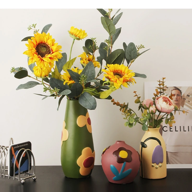 Morandi Painted Ceramic Vase Foyer Flower Arrangement Ornaments Nordic Girl Room Handicraft Home Decoration Art