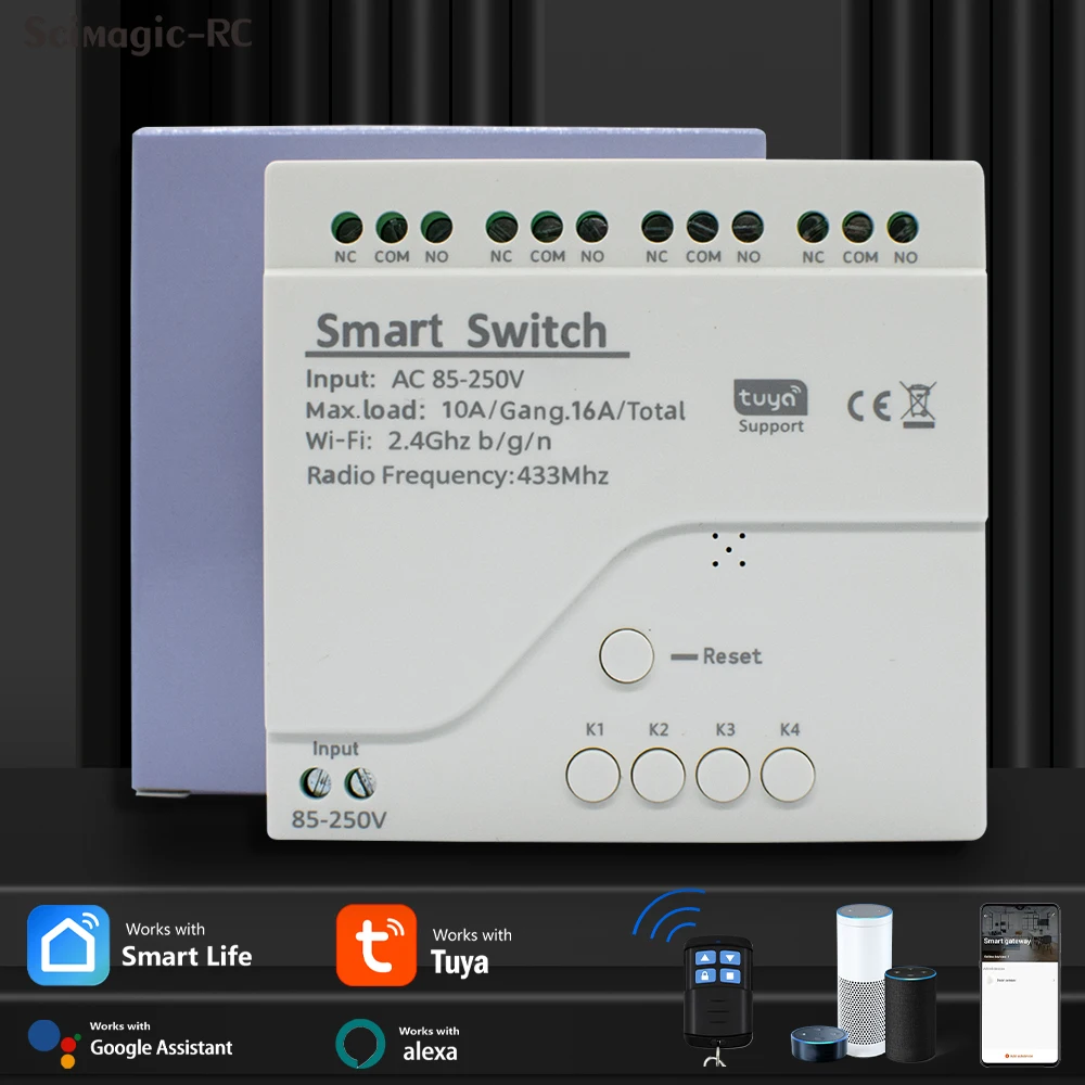 Tuya Wifi Smart Switch Home Automation Controller 7-32V 85-250V 220V 4 Channels 10A Relay Controller Work With Alexa Google Home image 5