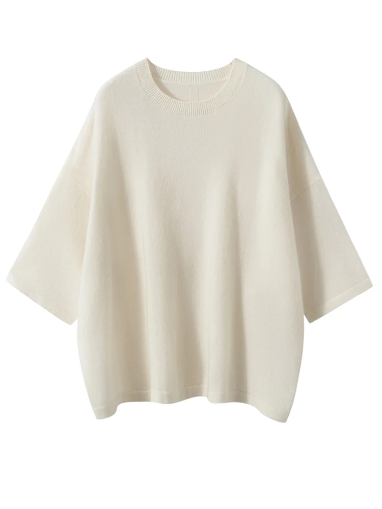 

Простой пуловер с круглым вырезом, свитер из 100% кашемира, повседневная женская мягкая теплая осенне-зимняя одежда с рукавами на семь пуговиц, топы