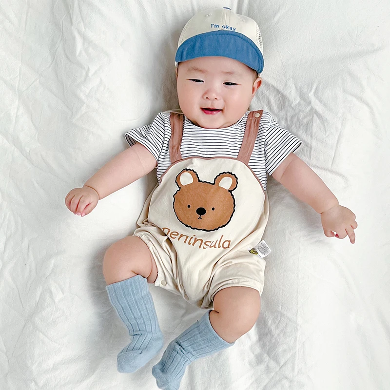 Baby summer short-sleeved one-piece clothes newborn sling crawling clothes fake two-piece thin breathable male and female baby o