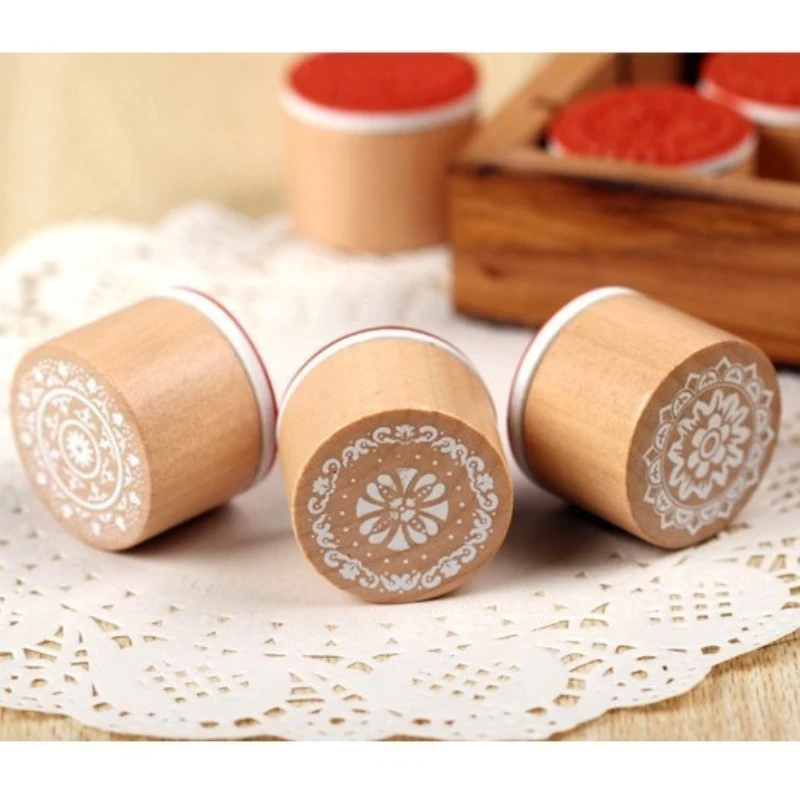 6 مجموعات مانعة للتسرب بنمط عتيق خشبي مستدير مناسبة لتزيين بطاقات القصاصات اليدوية اليدوية