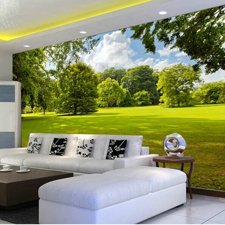 Custom 3d Fresh forest grass garden wallpaper TV background wall living room bedroom dining room mural green tree waterproof 8d
