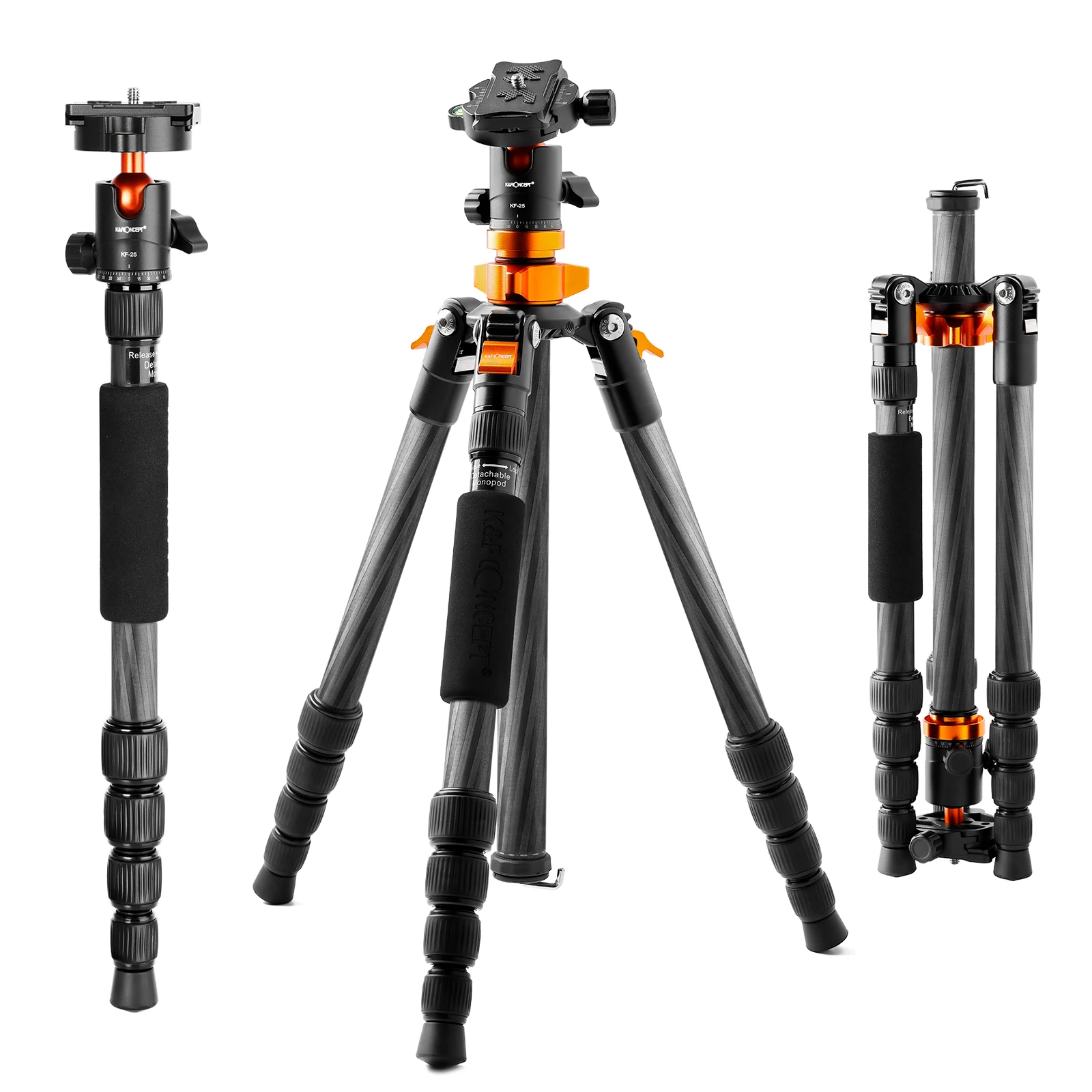 K&F Concept 59inch Carbon Fiber Professional Tripod Lightweight Detachable Monopod With Ball Head Quick Release Camera Tripod