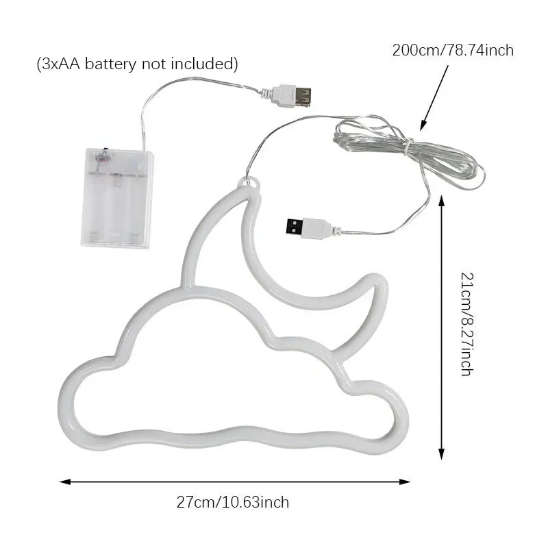 Neon Lights, LED Lights, Cloud and Moon Atmosphere Lights, USB/Battery Powered, Suitable for Holiday Decoration and Home Decor
