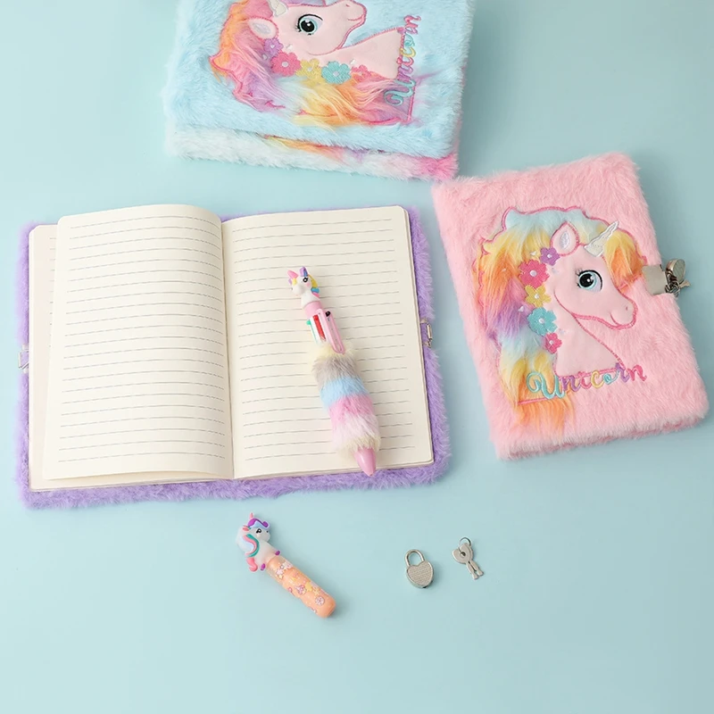 A5 Plush Notebook With Lock Diary Book For Children Gift Student School Office Stationery