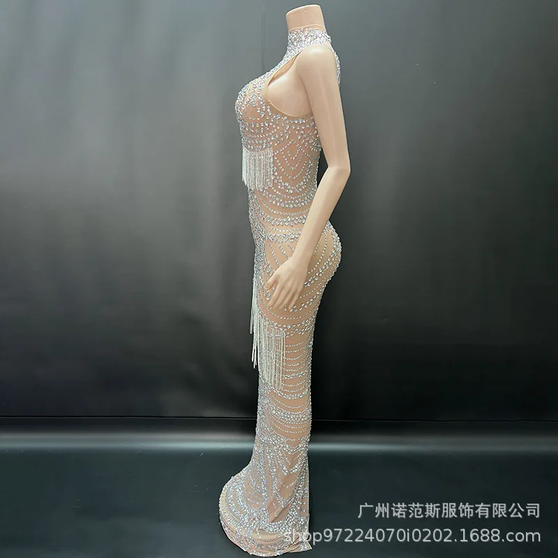 الراقية الصناعة الثقيلة حجر الراين مزاجه الخصر عالية فستان شفاف الاجتماع السنوي المرأة الراقية فستان Vestido Festas