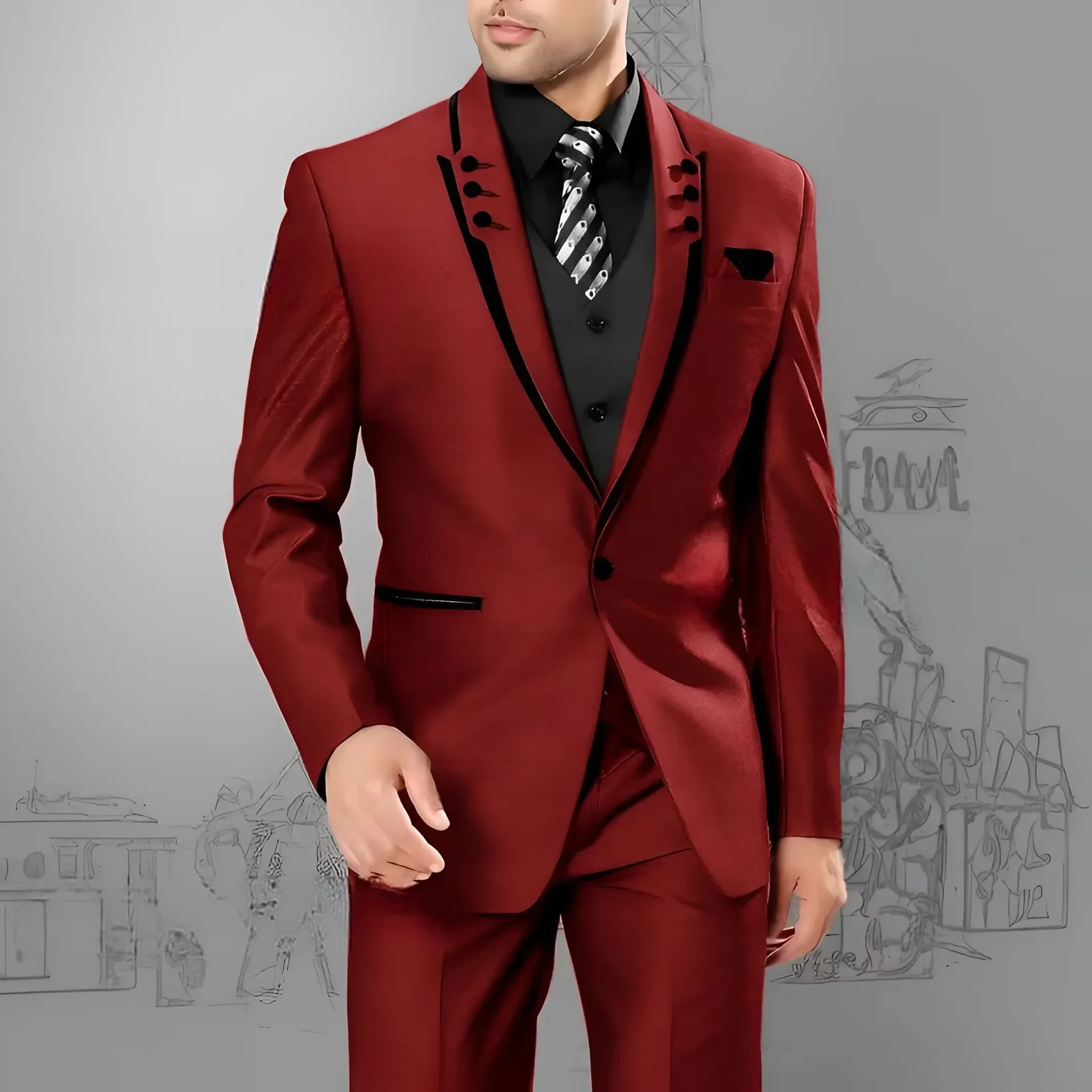 

Formal Suit for Men Wedding Groom 3 Piece Tuxedo Suit Fashion Design Party Dress Elegant Men's Customized Suit