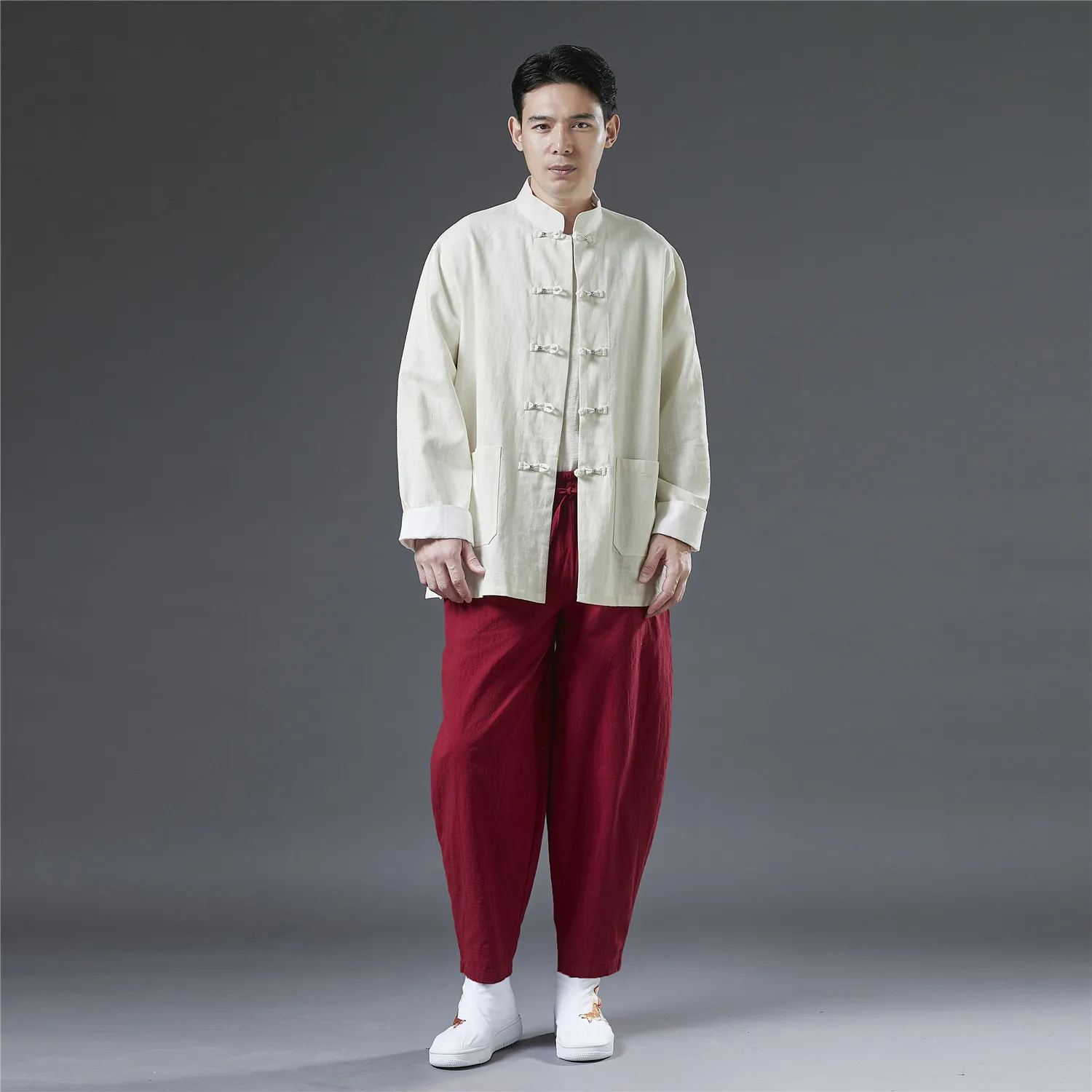 

Cloth Ramie Eight Silver Placket Vintage Chinese Style Chinese Suit Loose Casual Top Rolled Sleeves