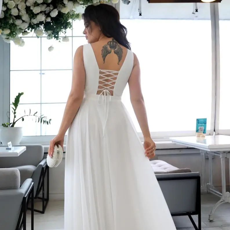 Weißes Hochzeitskorsett-Maxikleid mit offenem Rücken und Schnürung, elegantes Brautkleid, Prinzessin-Brautkleid, Göttinnen-Hochzeitskleid