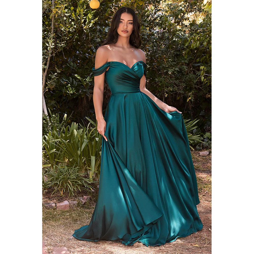 

QueensLove Bridesmaid Dress Satin Prom Dress High Split Wedding Dress Evening Dress A-Line Off the Shoulder