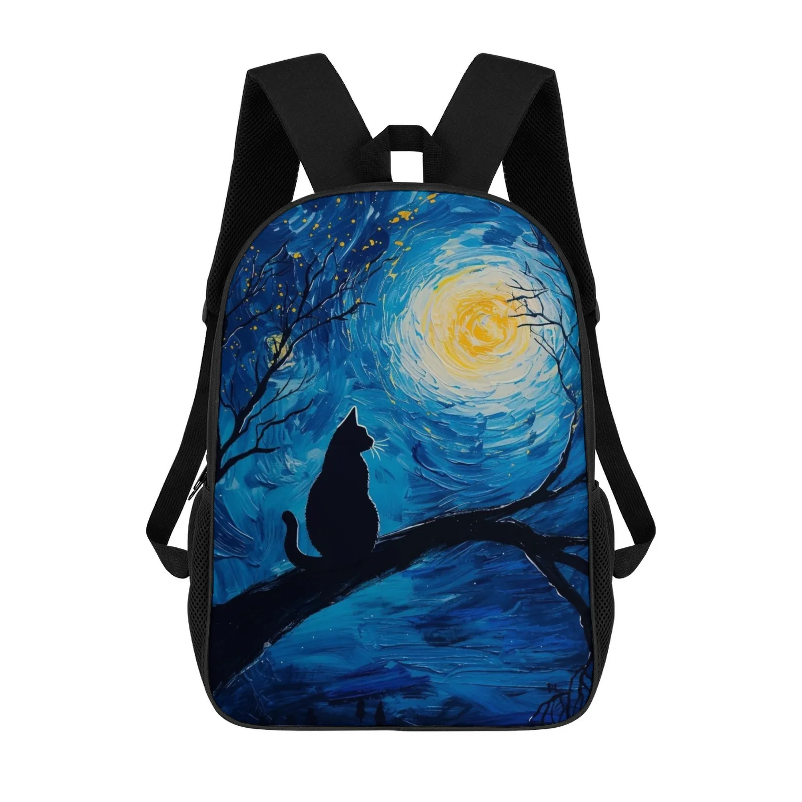 

starry night cat Mochila Printed School Backpacks For Teenagers School Backpack For Children 17 Inch School Backpack Bag