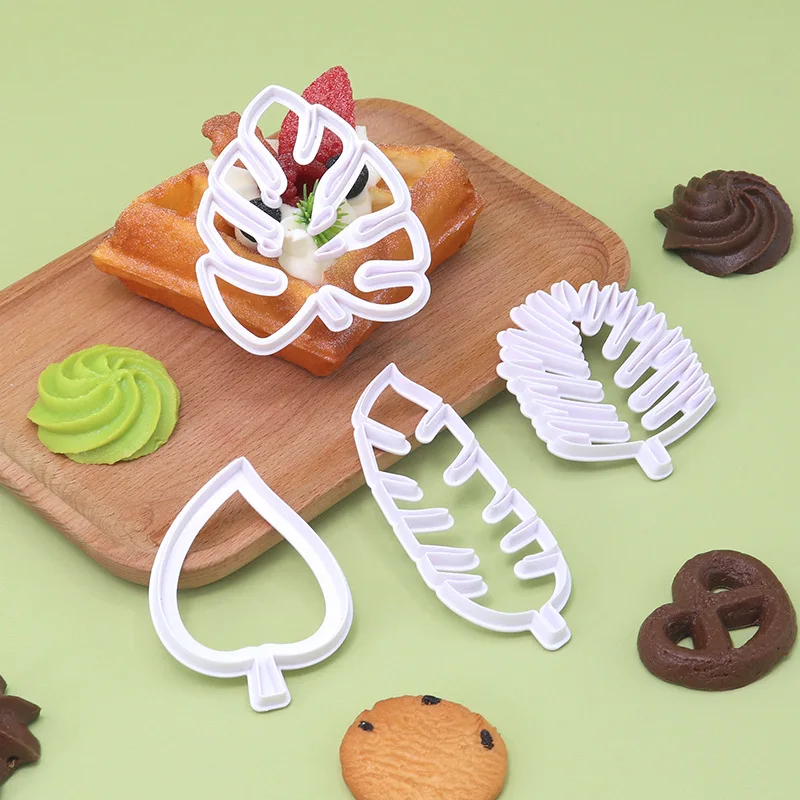 4pcs Leaf Biscuit Mold 3D Cookie Plunger Cutter Pastry Decorating DIY Cake Fondant Baking Mould Tool Tropical Leaves Shaped