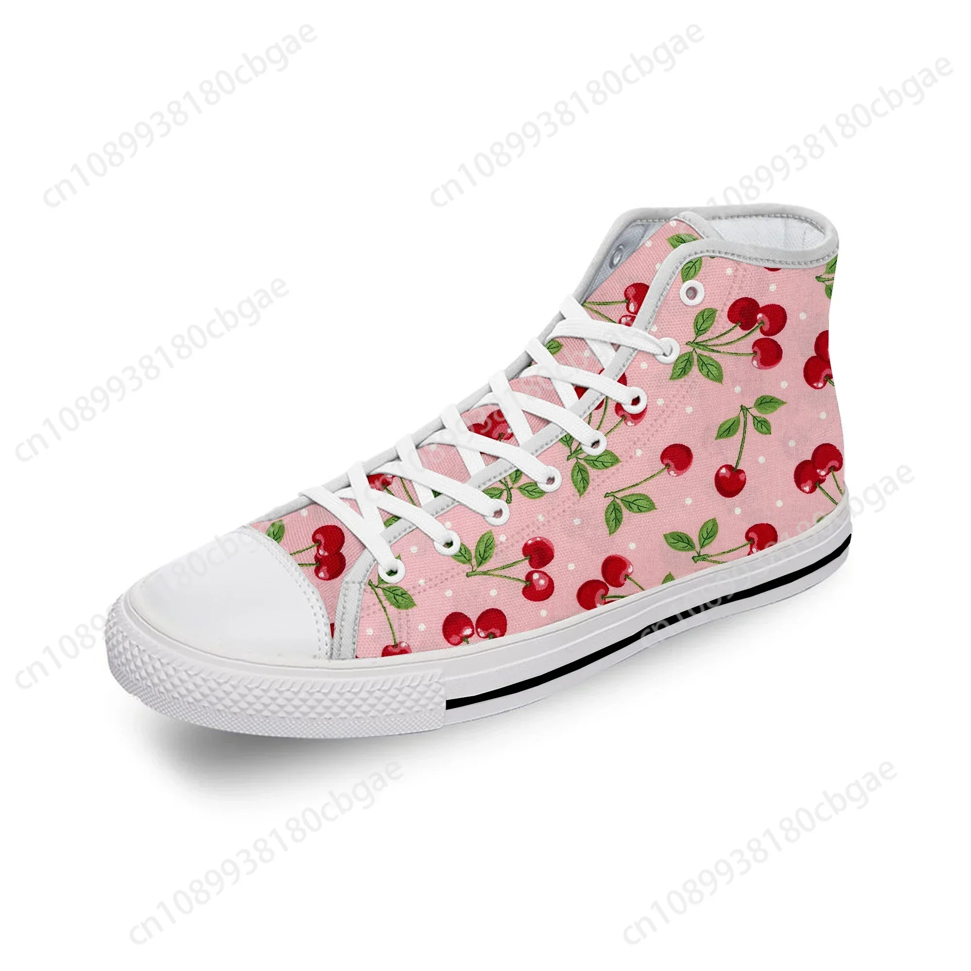 الكرز نمط الكرتون لطيف مضحك القماش الأبيض موضة ثلاثية الأبعاد طباعة عالية أعلى حذاء قماش الرجال النساء خفيفة الوزن تنفس أحذية رياضية #1