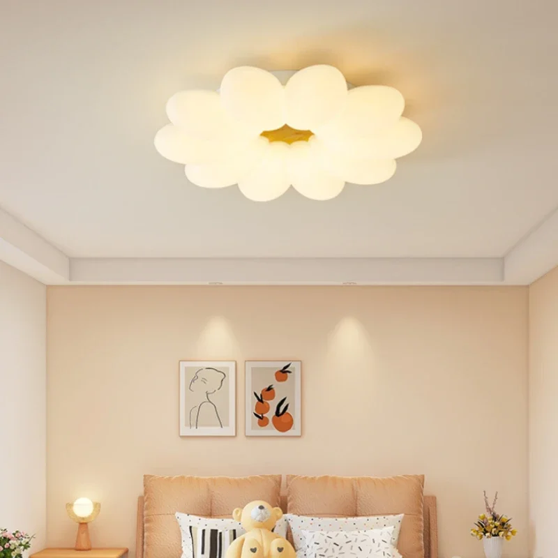 Nordic Cream Chandelier Ceiling Lamp Creative Petal Master Bedroom Eye Protection Ceiling Lights Warm Living Room Main Lamp