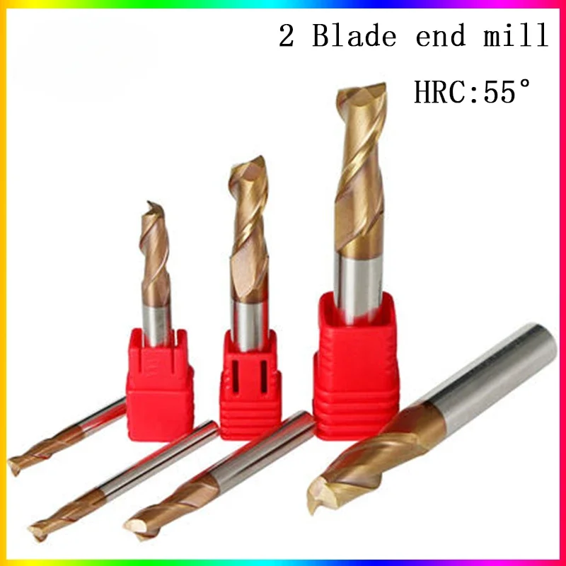 NEW HRC55 2 Flute end milling cutter 1.5mm 1~20mm 2mm 4mm 6mm 8mm 12mm 16mm 18mm CNC carbide metal router bit milling cutter