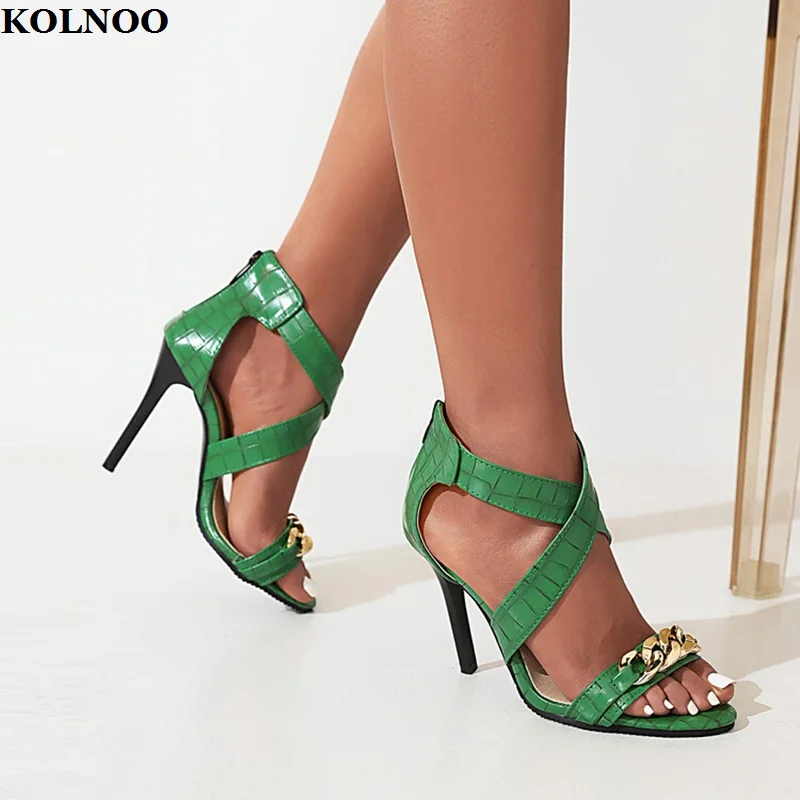 

Kolnoo Handmade New Summer Style Womens High Heels Sandals X-strap Chains Deco Open-toe Party Shoes Evening Fashion Sexy Shoes