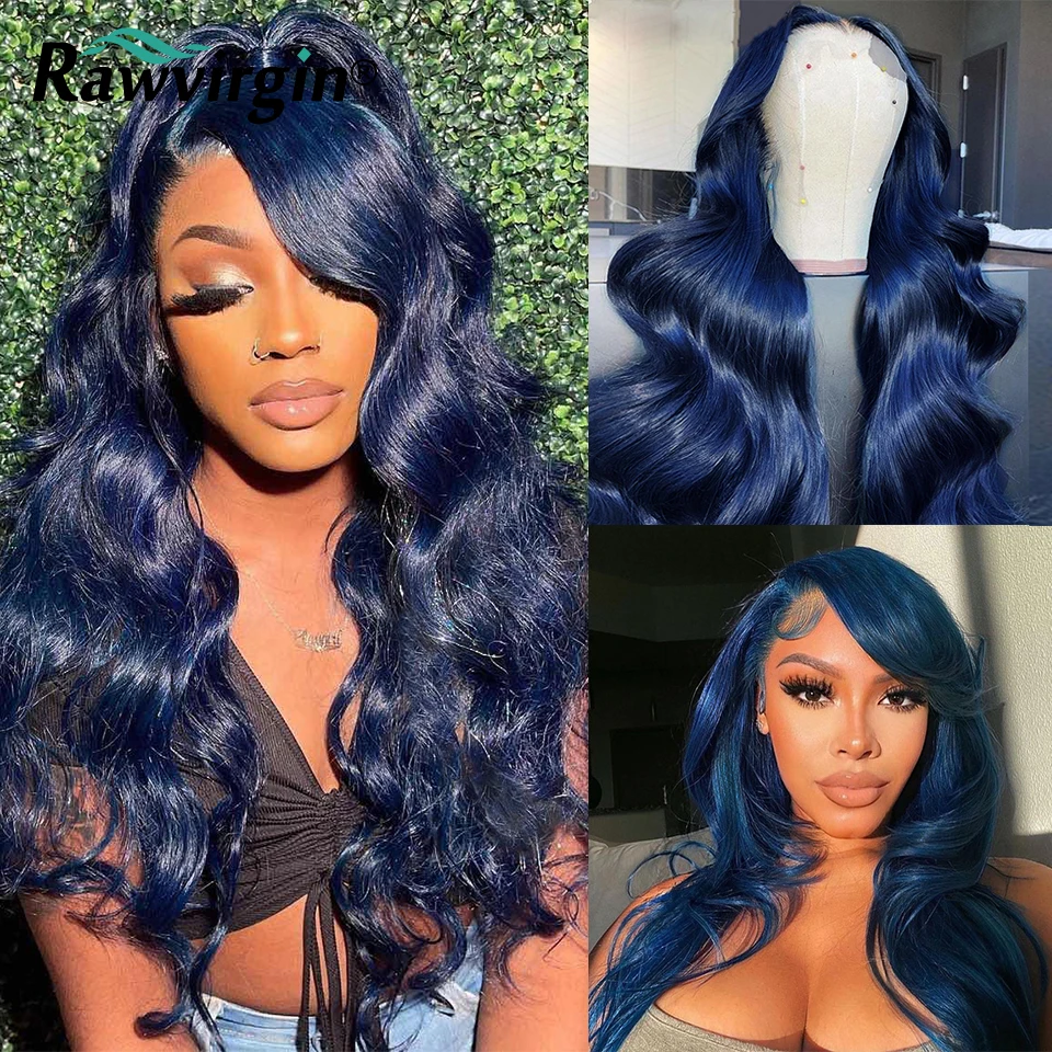 Dark Blue Body Wave Colored 13x4 Lace Front Human Hair Wigs For Women Pre Plucked Lace Frontal Wig Braziian Virgin Thick Wig