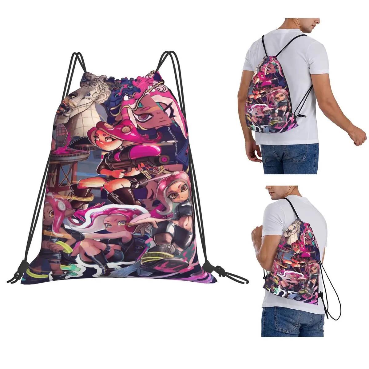 Splatoon Play Gamer Backpacks Fashion Drawstring Bags Sports Bag Book Bags for Travel School