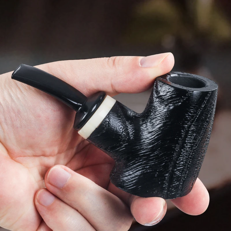 

New Arrival China Stylish Oak Wood Smoking Pipe Portable Tobacco Herb Pipe Bent Type With Box Men's Smoke pipe P4316