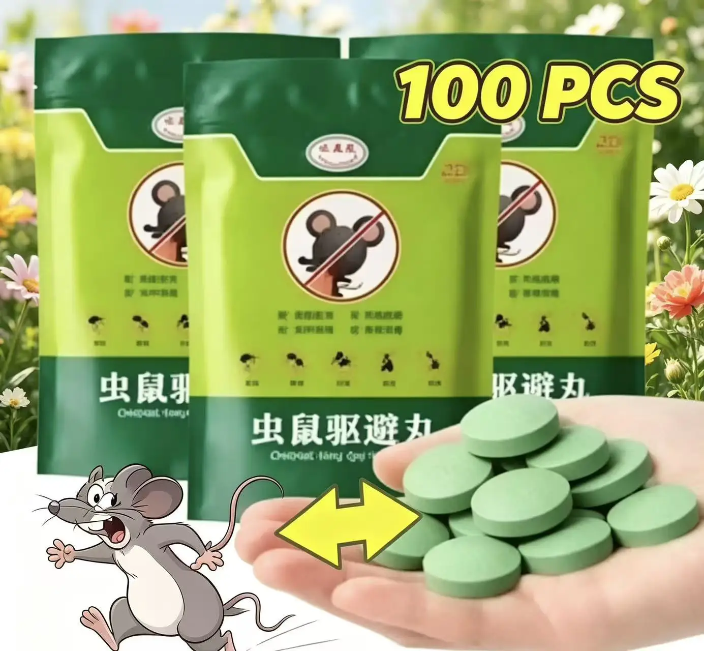 Pilules puissantes anti-rongeurs, granulés naturels à la menthe, pièges à souris, outils de lutte contre les rongeurs, pour l'intérieur et l'extérieur, contre les rats, les souris et les cafards.