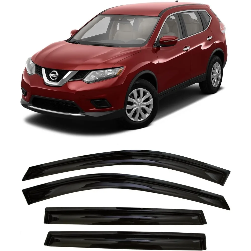 

US 2014-2020 Tape-On Side Window Visor Deflectors for Nissan Rogue S SV SL Smoke Tinted Rain Guards 2015 2016 2017 2018 2019