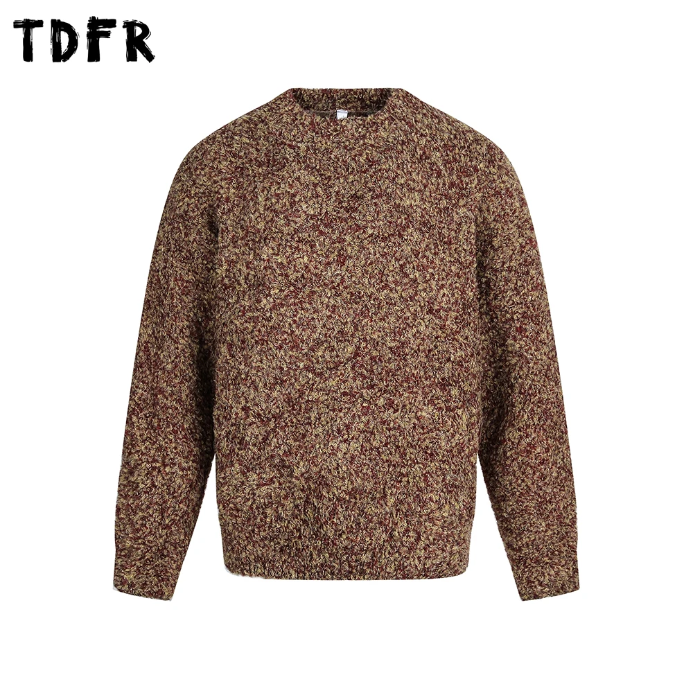 

Сплошной цвет вязаный свитер мужской осень-зима повседневный ретро свободный пуловер с круглым вырезом и длинными рукавами мужской