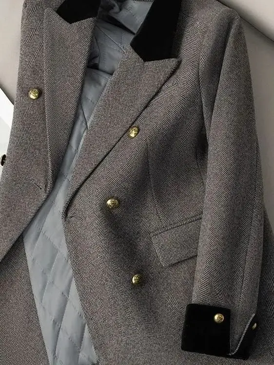 

2025 New ey Casual Thiened Cotton Women's Suit Jaet Winter Slimming Design Sense Faionable Small Size Commute Sle