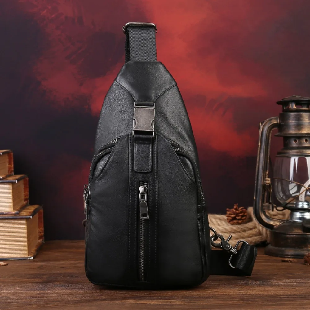 Vegetable-tanned genuine leather retro men's crossbody bag, multi-pocket lightweight travel anti-theft single-shoulder bag