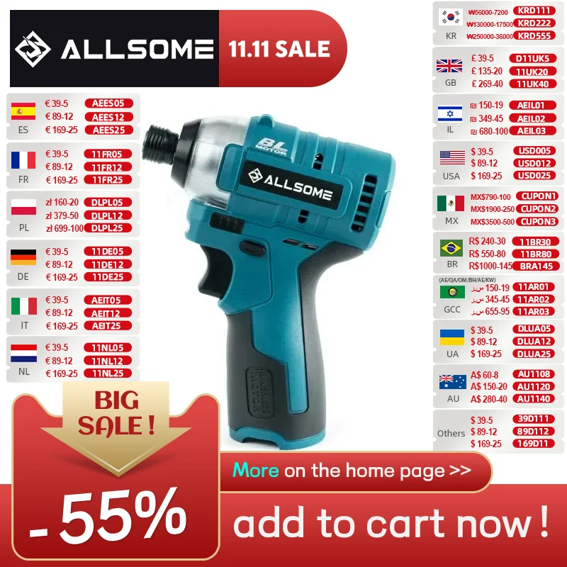 ALLSOME 12V Brushless Cordless 1/4 in. Hex Compact Screwdriver - Tool Only