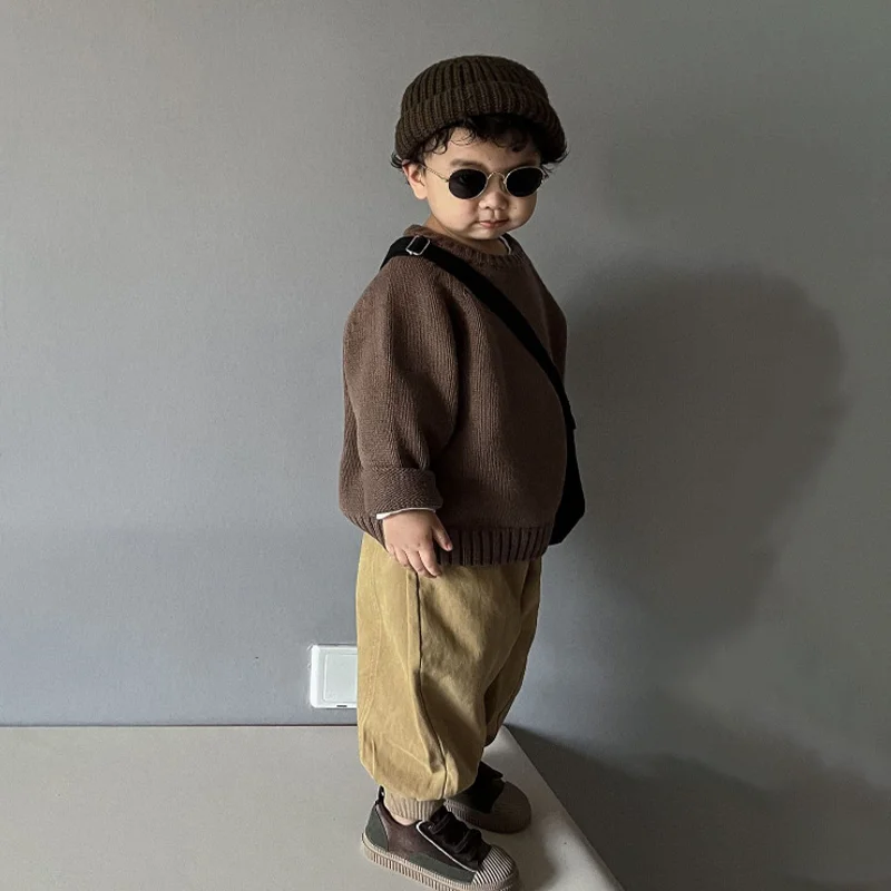 Herbst-Winter-Mode: Warme Pullover für Jungen und Mädchen, einfarbig, gestrickt, mit Rundhalsausschnitt, Oberteile für Kinder im Alter von 2 bis 8 Jahren, Unterhemd. – Detail 15
