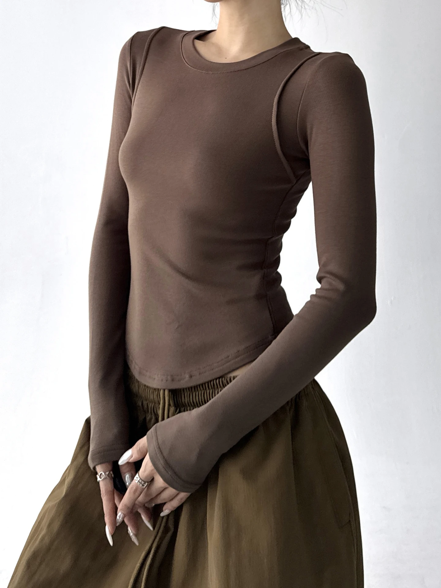 Slim Fit Long Sve Fce Lined Base irt Women's Correct oulder T-irt Autumn Winter Faion Commute Sle Cotton Poly...