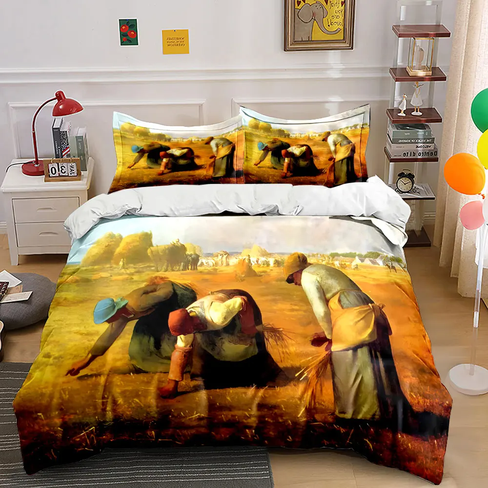 Harvesting Scene in Field Bedding Set for Kids Luxury Gift 3pcs Digital Print Comforter Set Soft Comfortable Breathable