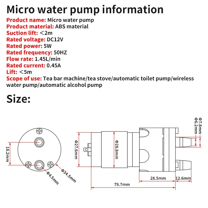 1PC 365 Micro Water Pump Motor DC 12V Self Priming Pump Silent Electric Diaphragm Pump Large Flow 1.45L/Min ABS Food Grade