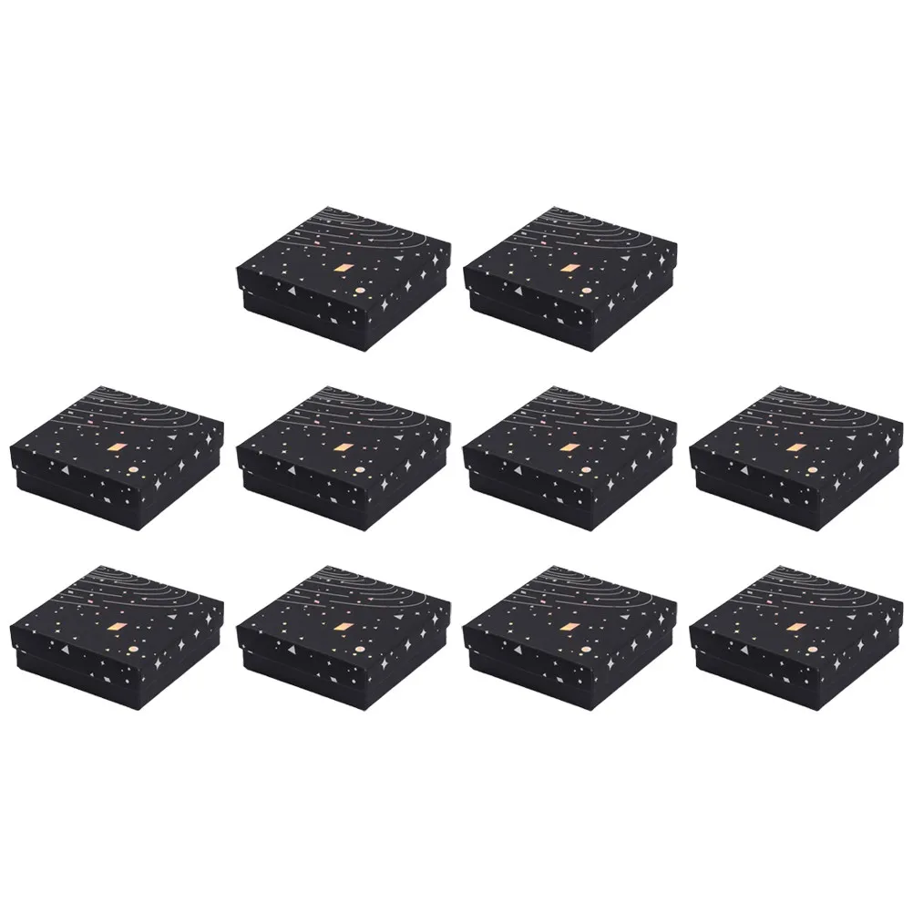 

Набор из 10 классических черных и серебристых картонных коробок для хранения украшений: колец, серег, ожерелий, браслетов, с губкой для женщин