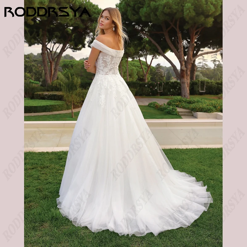 RODDRSYA abiti da sposa a-line eleganti spalle scoperte Tulle avorio su misura semplice cerniera posteriore senza maniche lunghezza del pavimento 2024 abiti da sposa a-line eleganti spalle scoperte Tulle avorio su misu