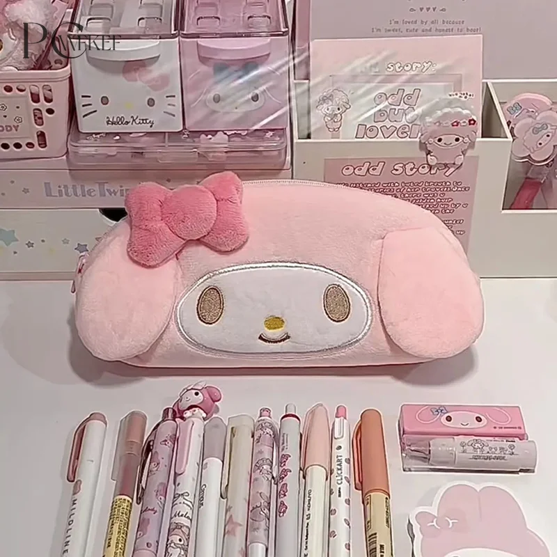 

Sanrio Melody Cute Pencil Pouch Large Capacity Pen Case Cute Plush Cosmetic Bag Girls Student Supplies Stationery