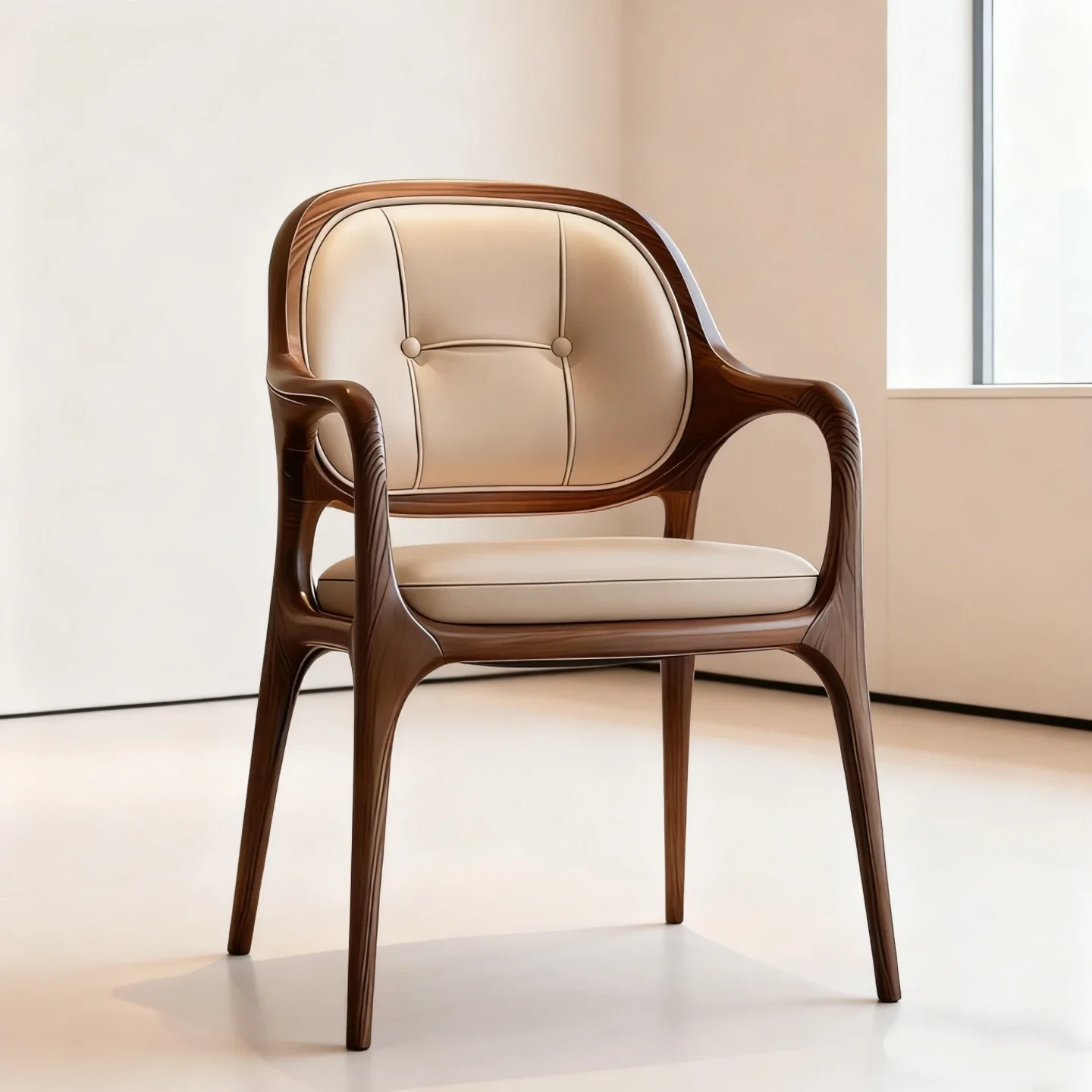 Walnut solid wood dining chair retro armchair study leather leisure ch air