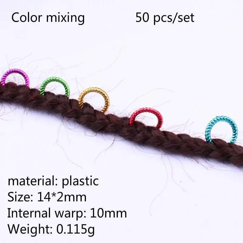 50pcs/set Long Hair Braid Beads Hair Clip Braids Colorful Dreadlock Ring Beads Hair Braider Styling Tool Hairs Accessories