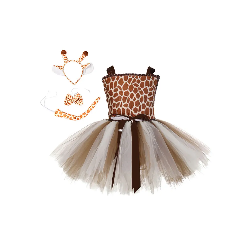 

Girls Giraffe Costume Outfits Premium Material Dress Up Clothes Halloween Cosplay Party Photo Props Stage Garment Accessories