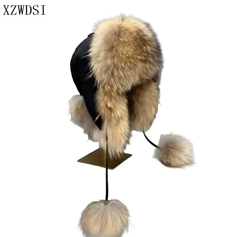 Lady Real Russia Hot Winter Fashion Cappello in pelle di pelliccia di volpe di procione naturale caldo da donna