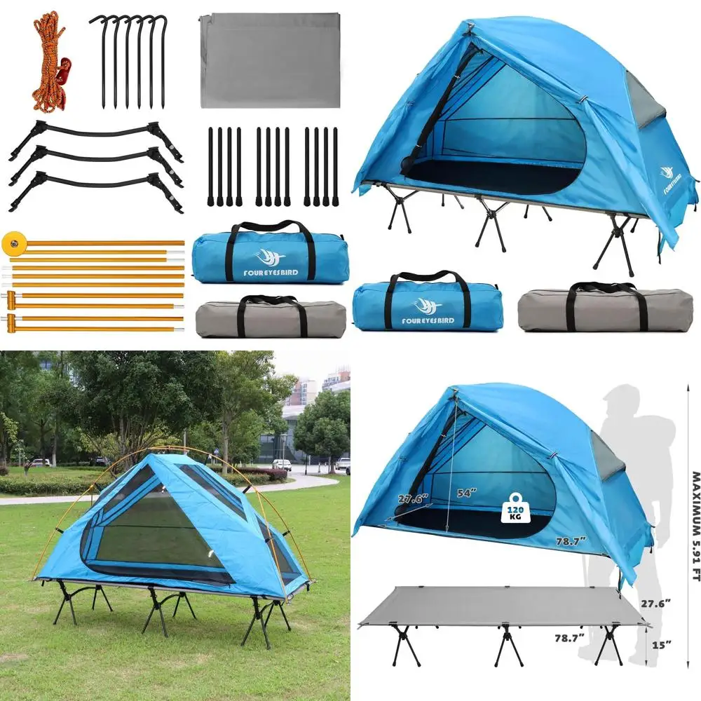 

4-in-1 Camping Cot Tent, Foldable Elevated Tent Set for 1 Person to Use, Elevated Camping Bed Tent for Outdoor Hiking, Camping