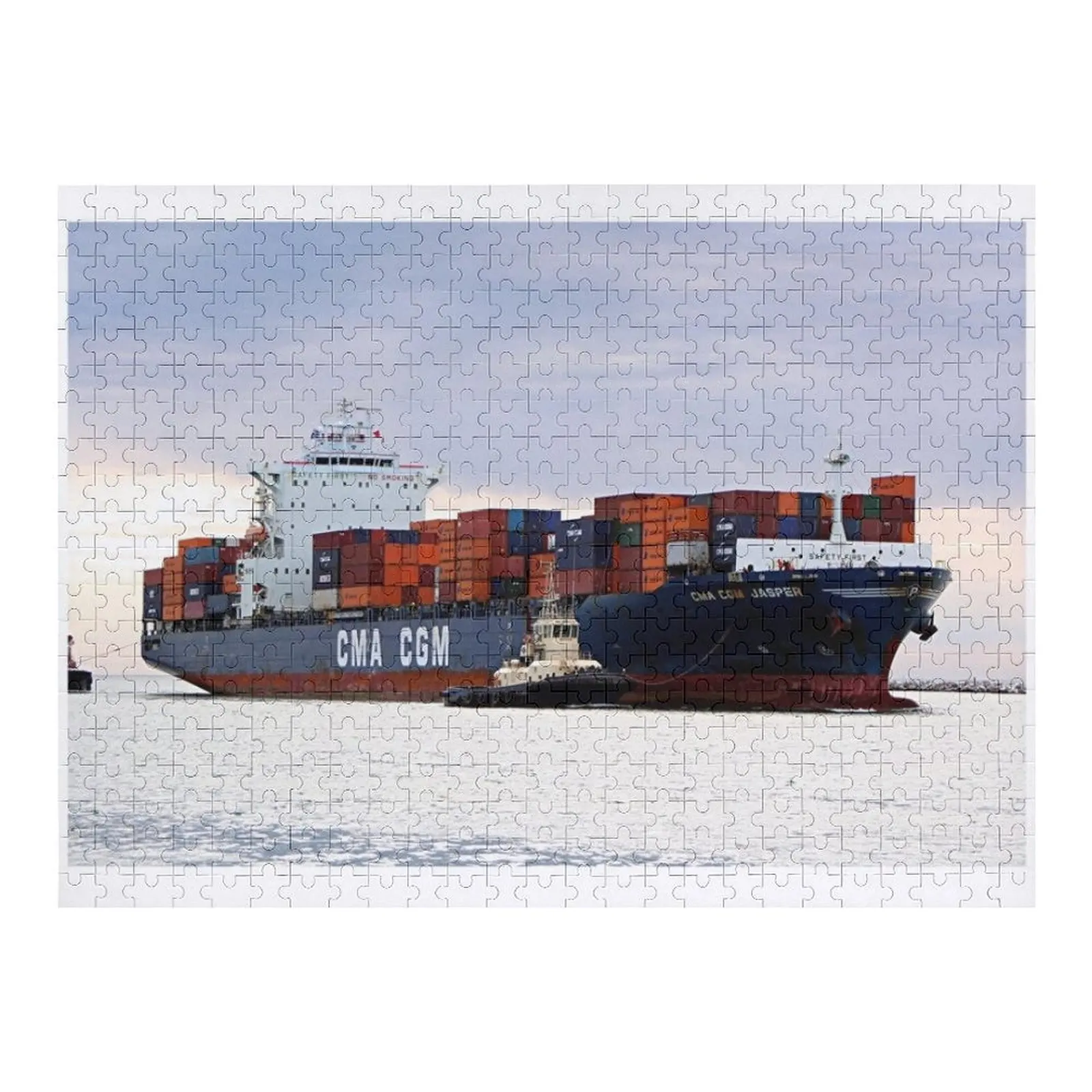 

Container cargo ship and tug Jigsaw Puzzle Christmas Gifts Custom Wooden Name Jigsaw Pieces Adults Puzzle