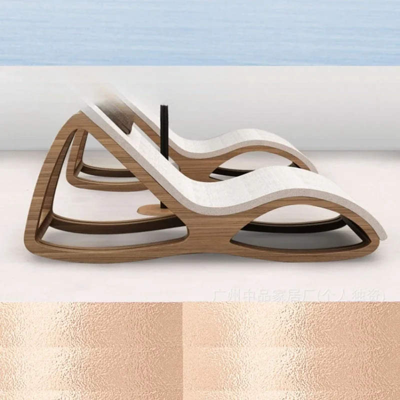 

Outdoor teak bed recliner, wooden folding anti-corrosive sun Nordic brushed teak, furniture wood rattan beach chair