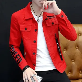 Mens Jacket Lapel Solid Rivet Denim Jacket korean fashion Casual Tight Coat Short Homme Varsity Jacket High-quality Men Clothing 6