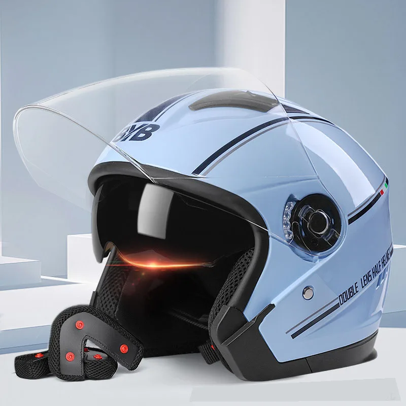

Retro 3/4 Open Face Helmet w Dual Visor Lightweight Unisex Motorcycle Scooter Helmet Sun Shield