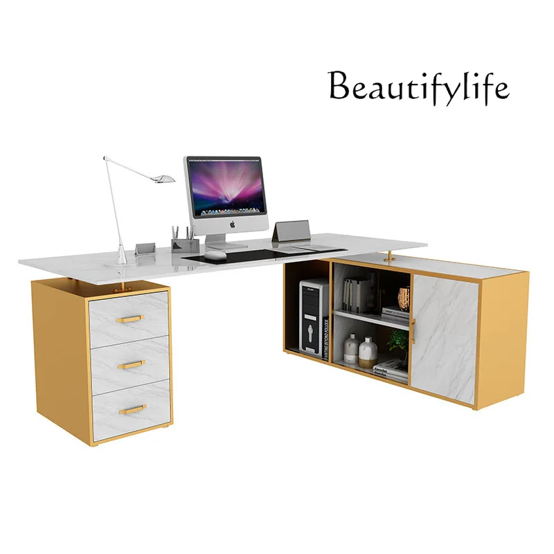 

Nordic light luxury marble desk home study workbench single desktop computer table and chair